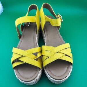 NWOT WOMEN'S "CALL IT SPRING" ANKLE STRAP PLATFORM WEDGE SANDAL YELLOW, SIZE 8